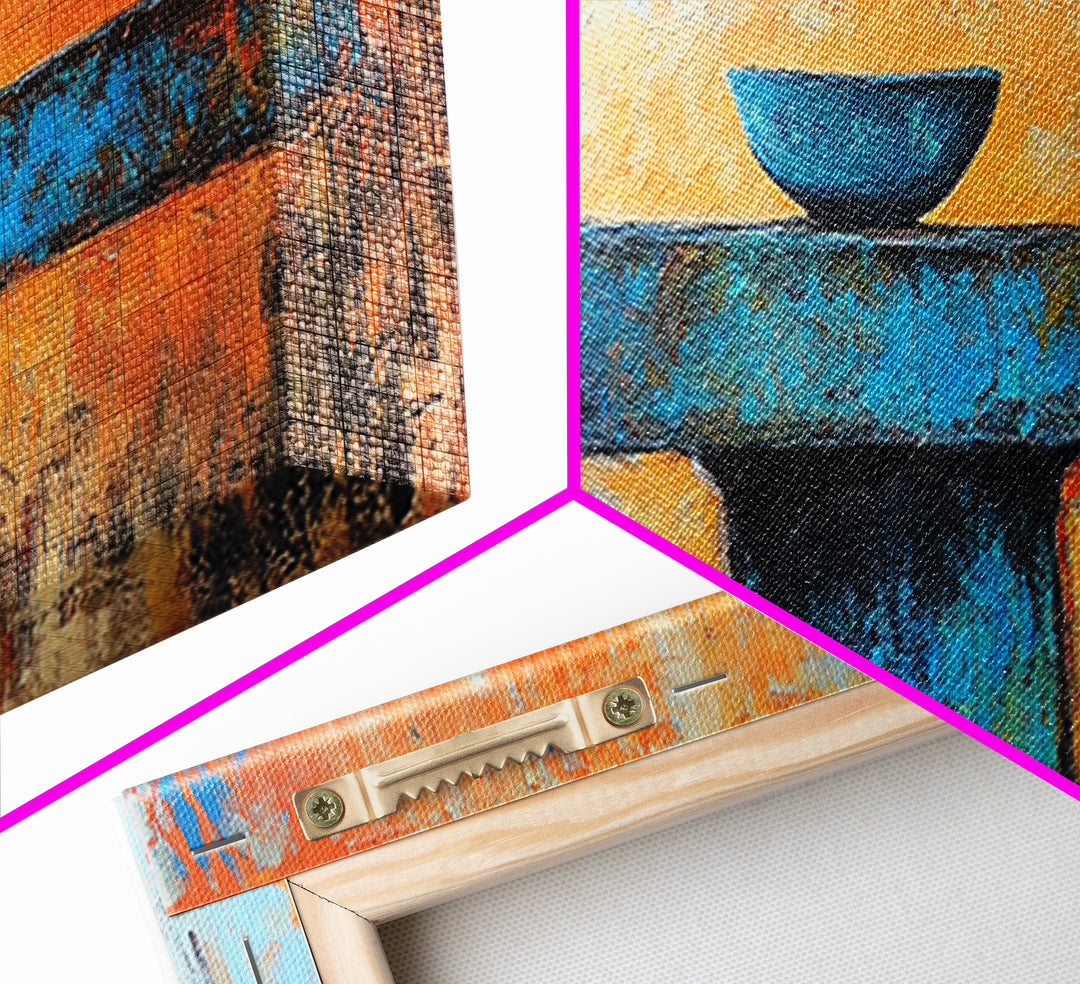 Blue Bowl, minimalist art, wabi sabi art, extra wide art, framed canvas print, sage green wall art, horizontal wall art, therapy art