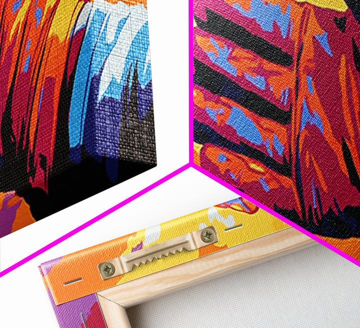Vibrant Leather Glove Art, Canvas Print, Pink Orange Wall Art, Southwest Wall Art, Whimsical Art, Extra Wide Art, Rustic Decor