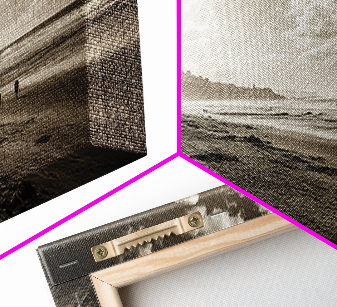 Cattle On Beach, Wabi Sabi Art, Framed Canvas Print, Coastal Landscape Art, Rustic Decor, Extra Wide Art, Moody Art, Minimalist Art