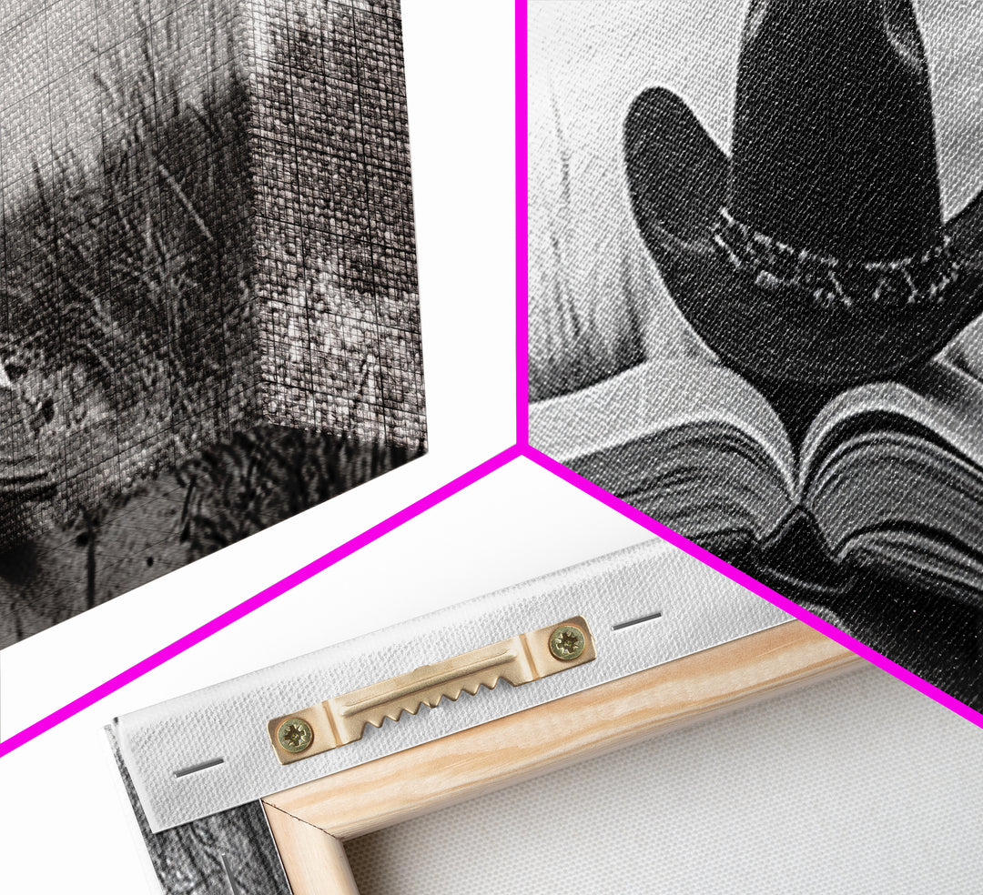 Cowboy Hat, wabi sabi art, rustic decor, farmhouse art, moody art, extra wide art, coastal wall art, framed canvas print, boho art