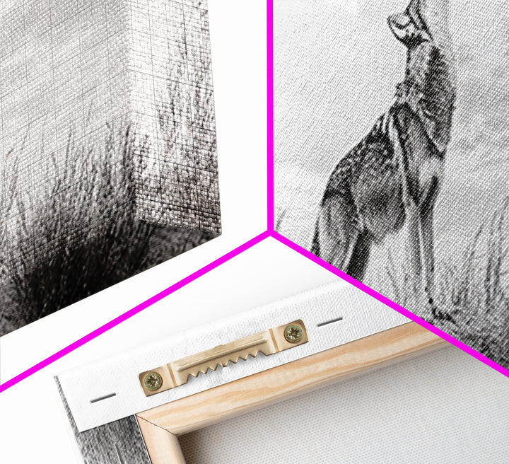 Lone Coyote, southwest wall art, wabi sabi art, extra wide art, moody art, landscape painting, framed canvas print, panoramic art