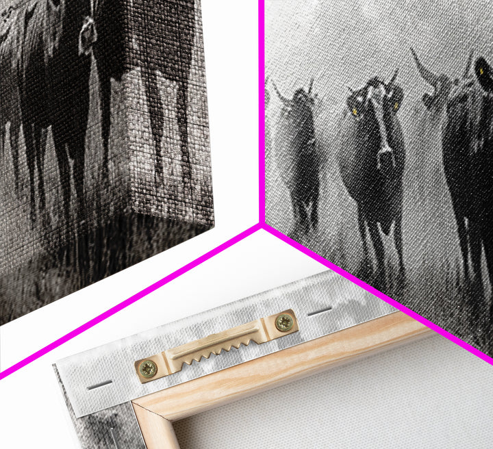 Cowgirl Herding Cattle, Western Art, Ranch Life Art, Black Cowgirl Painting, Rustic Wall Art, Panoramic Art, Canvas Print