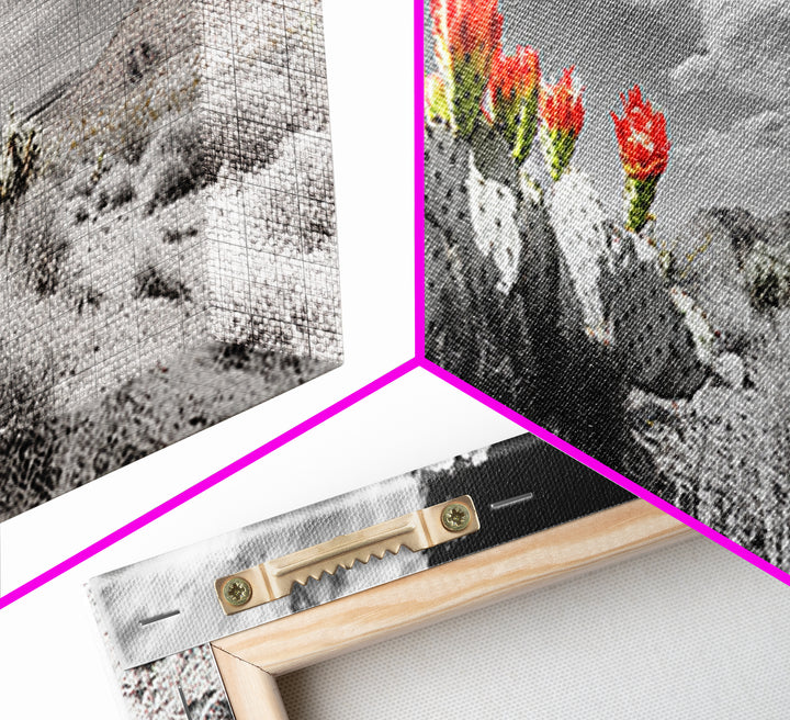Cactus Blooms, Desert Art, Southwest Wall Art, Botanical Prints, Wildflower Painting, Extra Wide Art, Framed Canvas Print