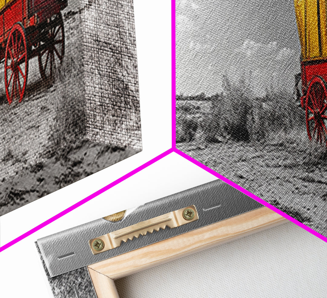 Covered Wagon, Pioneer Art, Old West Decor, Historical Wall Art, Rustic Decor, Landscape Painting, Panoramic Art, Framed Canvas Print