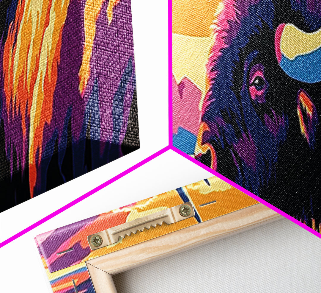 Abstract Buffalo, rustic wall art, southwestern painting, farmhouse decor, moody art, extra wide art, framed canvas print, above sofa art