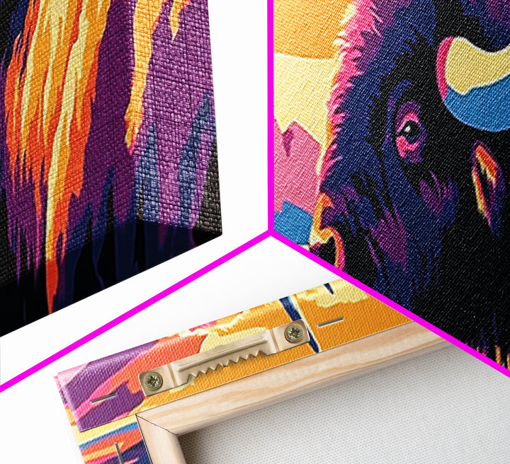 Abstract Buffalo, rustic wall art, southwestern painting, farmhouse decor, moody art, extra wide art, framed canvas print, above sofa art