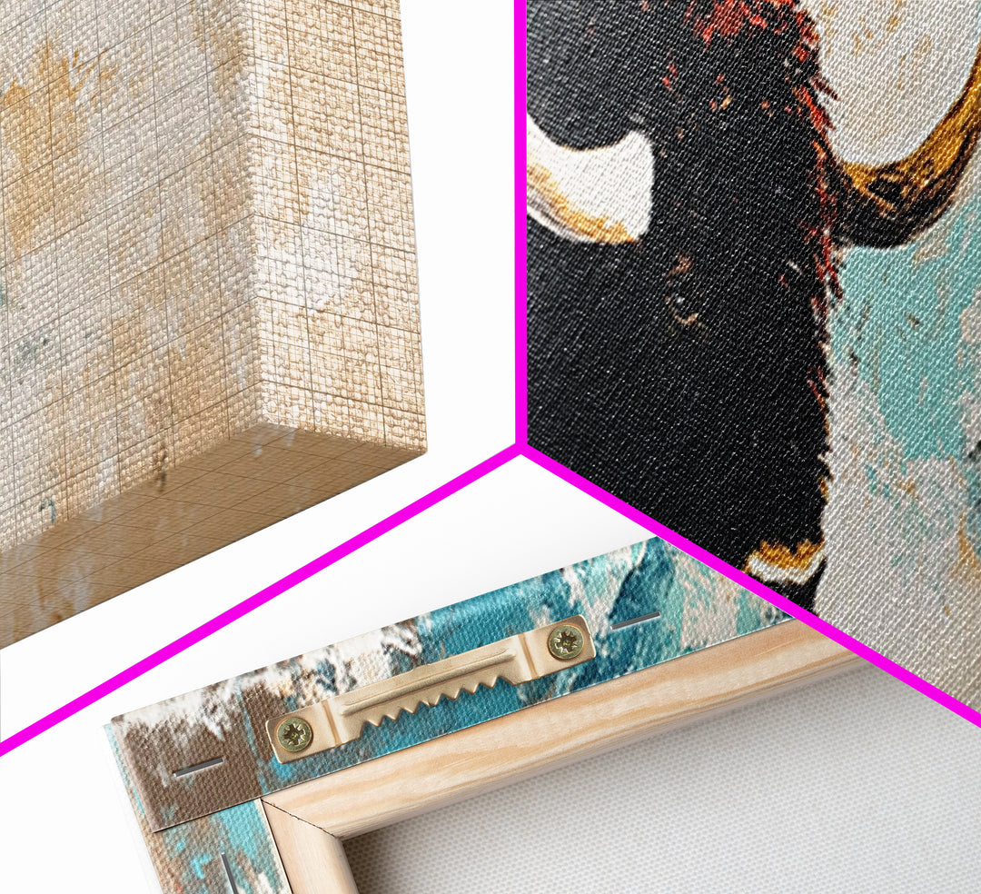 Black and White Buffalo, western wall art, rustic decor, extra wide art, moody art, minimalist painting, framed canvas print, farmhouse art