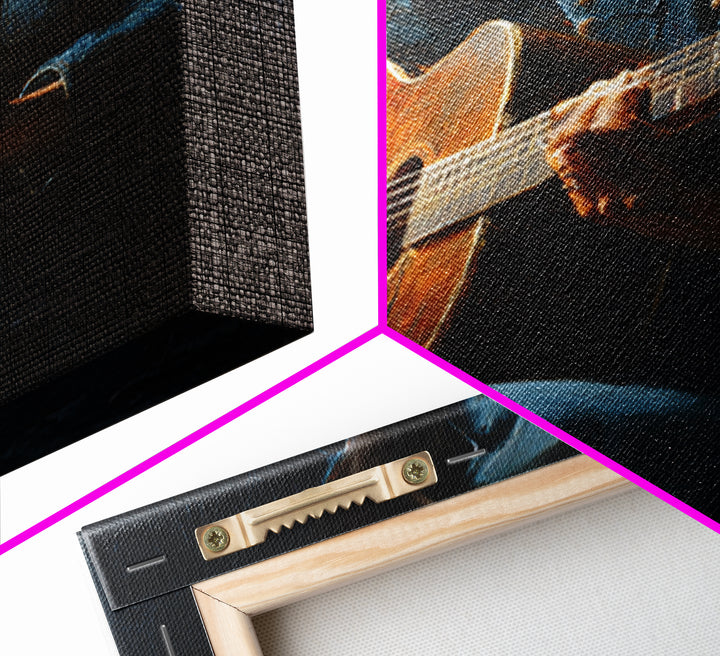 Musician Hands on Guitar Strings Canvas Print, Recording Studio Art, Music Wall Art, Studio Decor, Oil Painting, Analog, RSA-1x1-15