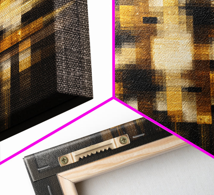 Soundwave Abstract with Black and Gold Lines Framed Canvas Print, Recording Studio Art, Music Art, Studio Decor, Analog, RSA-1x1-27