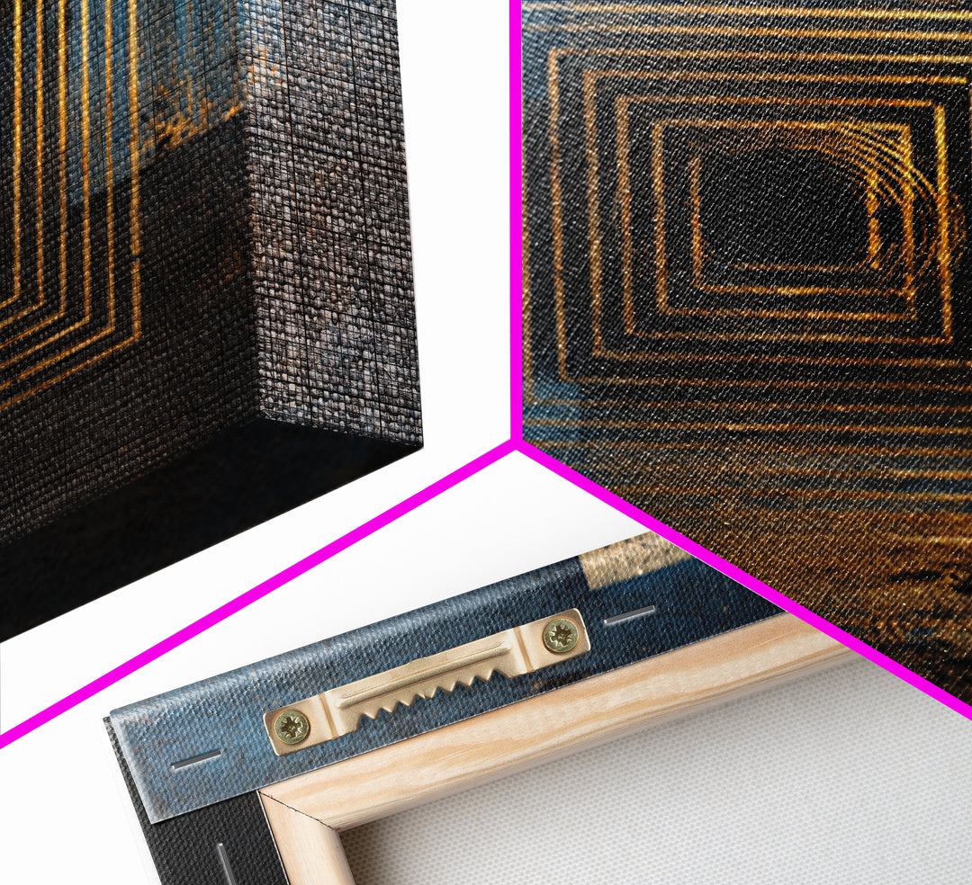 Soundwave Abstract with Black and Gold Lines Canvas Print, Recording Studio Art, Dtf Prints, Studio Decor, Fine Art, Analog, RSA-1x1-3
