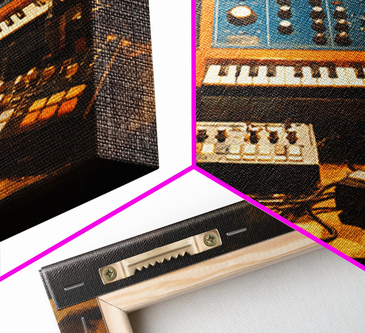 Analog Synthesizer Knobs and Cables Framed Canvas Print, Recording Studio Art, Downloadable Print, Studio Decor, Oil Painting, RSA-1x1-37