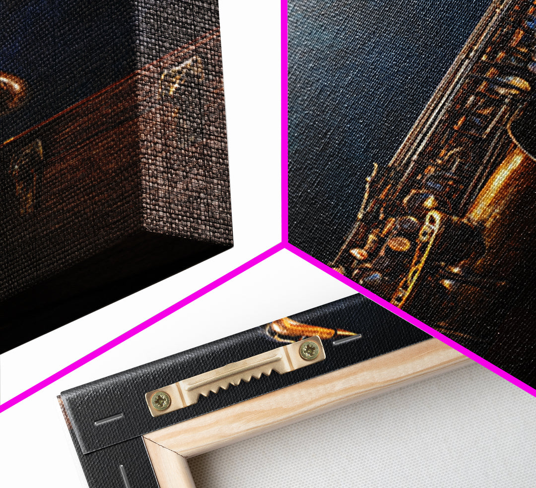 Brass Saxophone on Dark Velvet Framed Canvas Print, Recording Studio Art, Luxury Decor, Studio Decor, Fine Art, Analog, RSA-1x1-40