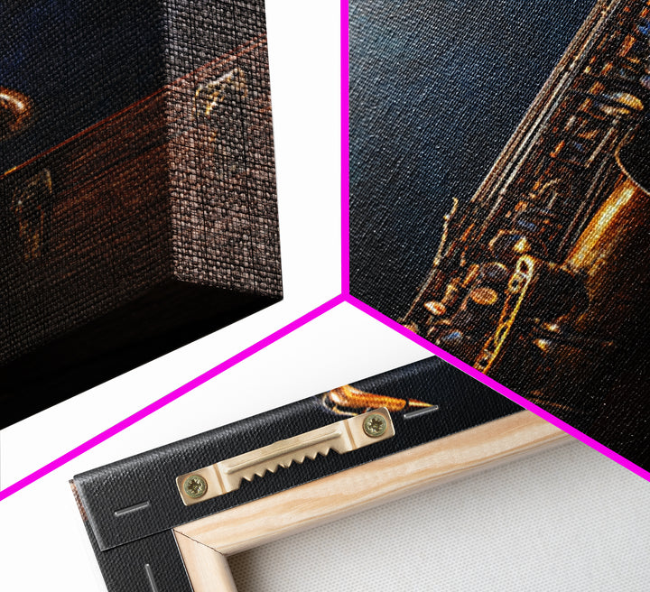 Brass Saxophone on Dark Velvet Framed Canvas Print, Recording Studio Art, Luxury Decor, Studio Decor, Fine Art, Analog, RSA-1x1-40