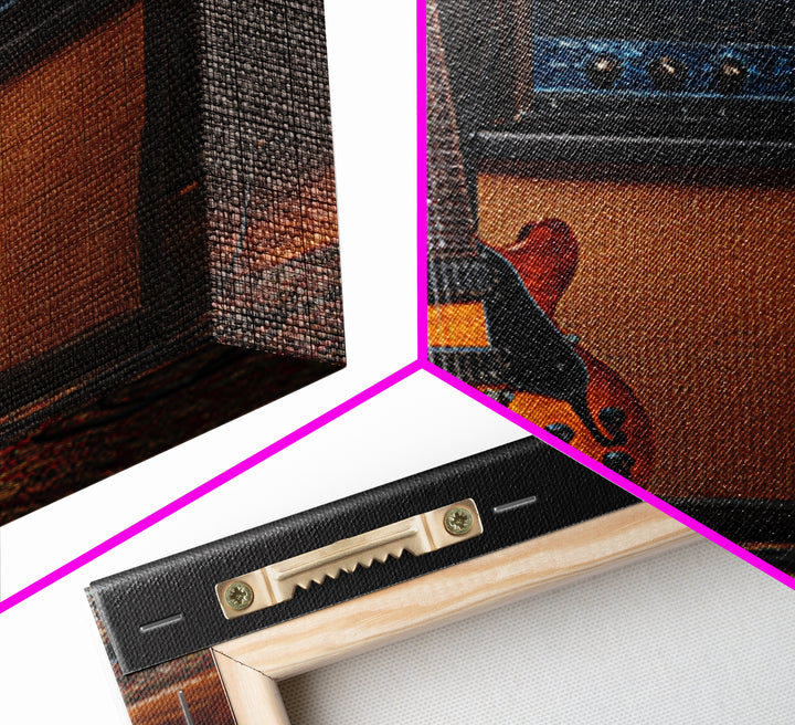Electric Guitar Beside a Studio Amp Framed Canvas Print, Recording Studio Art, Music Decor, Studio Decor, Fine Art, Analog, RSA-1x1-52