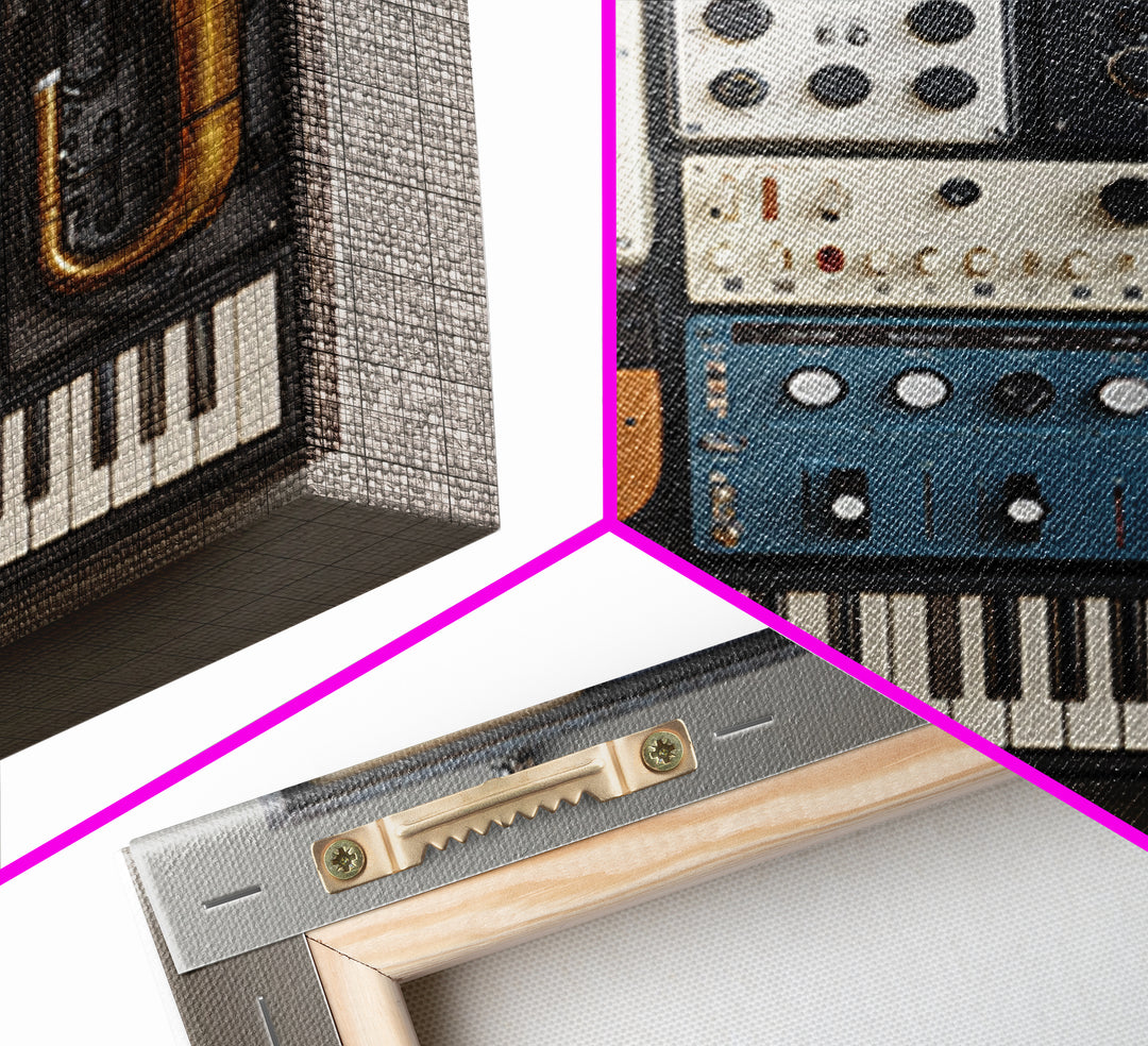 Analog Synthesizer Knobs and Cables Framed Canvas Print, Recording Studio Art, Downloadable Print, Studio Decor, Oil Painting, RSA-1x1-61