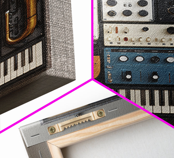 Analog Synthesizer Knobs and Cables Framed Canvas Print, Recording Studio Art, Downloadable Print, Studio Decor, Oil Painting, RSA-1x1-61