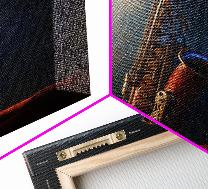 Brass Saxophone on Dark Velvet Framed Canvas Print, Recording Studio Art, Art Print, Studio Decor, Analog, Wall Sculpture, RSA-1x1-88