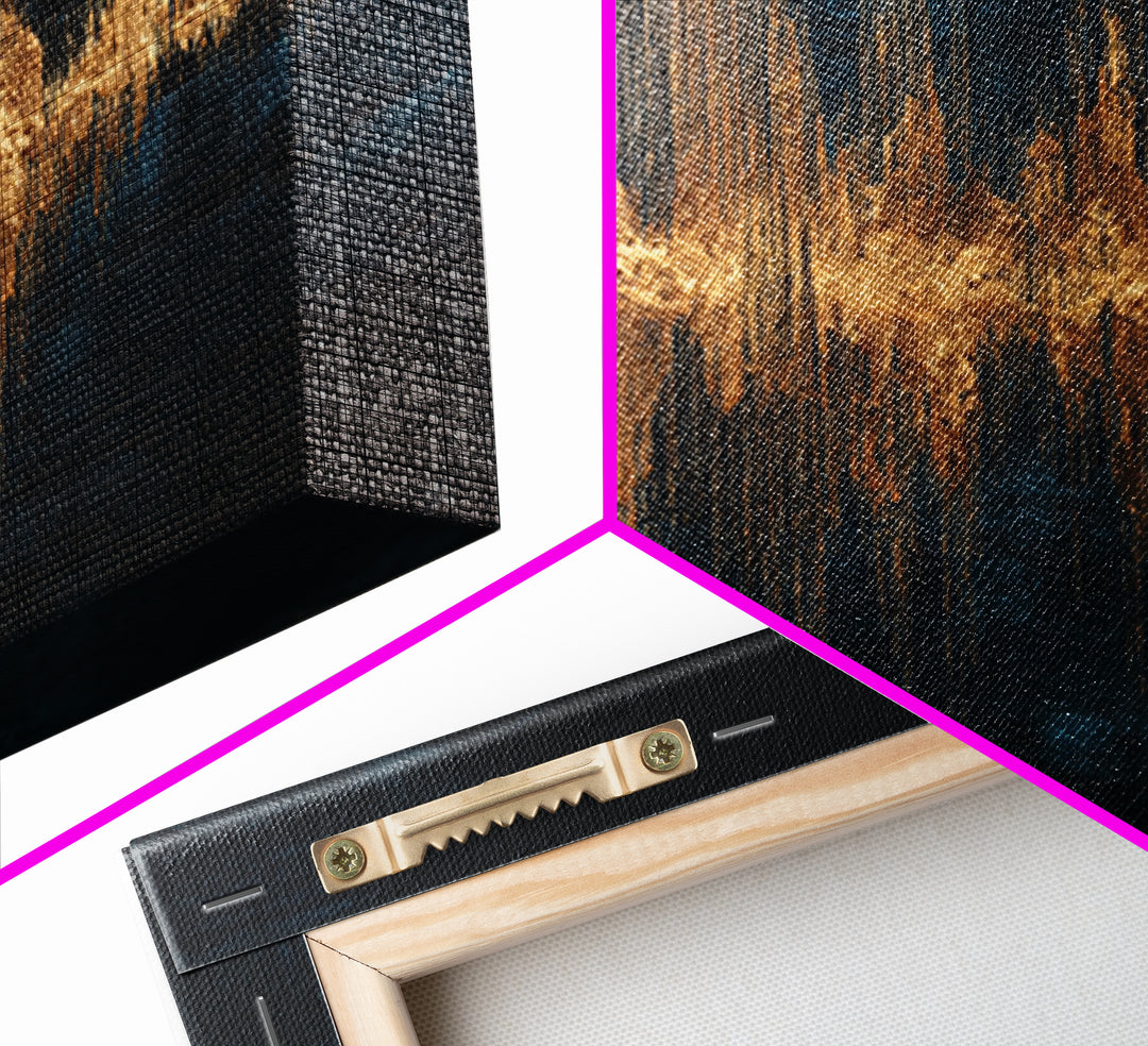 Soundwave Abstract with Black and Gold Lines Canvas Print, Recording Studio Art, Retro Wall Art, Studio Decor, Abstract Art, RSA-2x1-47