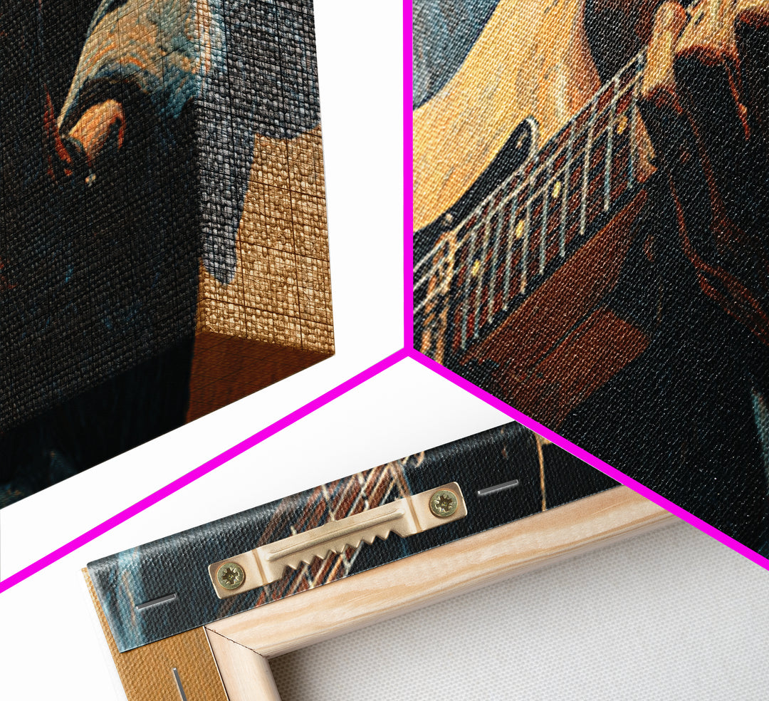 Musician Hands on Guitar Strings Framed Canvas Print, Recording Studio Art, Room Decor, Studio Decor, Fine Art, Analog, RSA-2x1-83