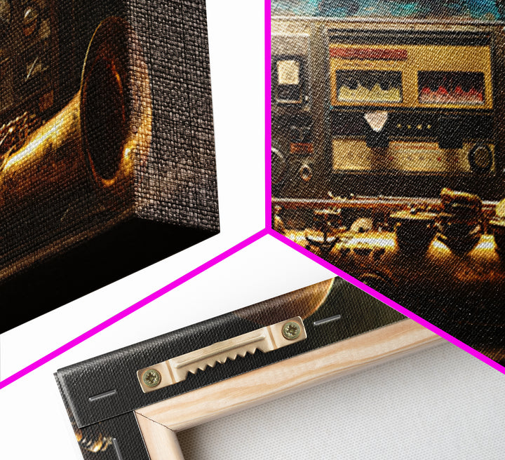 Tape Reels Spinning Through Smoky Light Framed Canvas Print, Recording Studio Art, Music Decor, Studio Decor, Fine Art, Analog, RSA-2x1-87