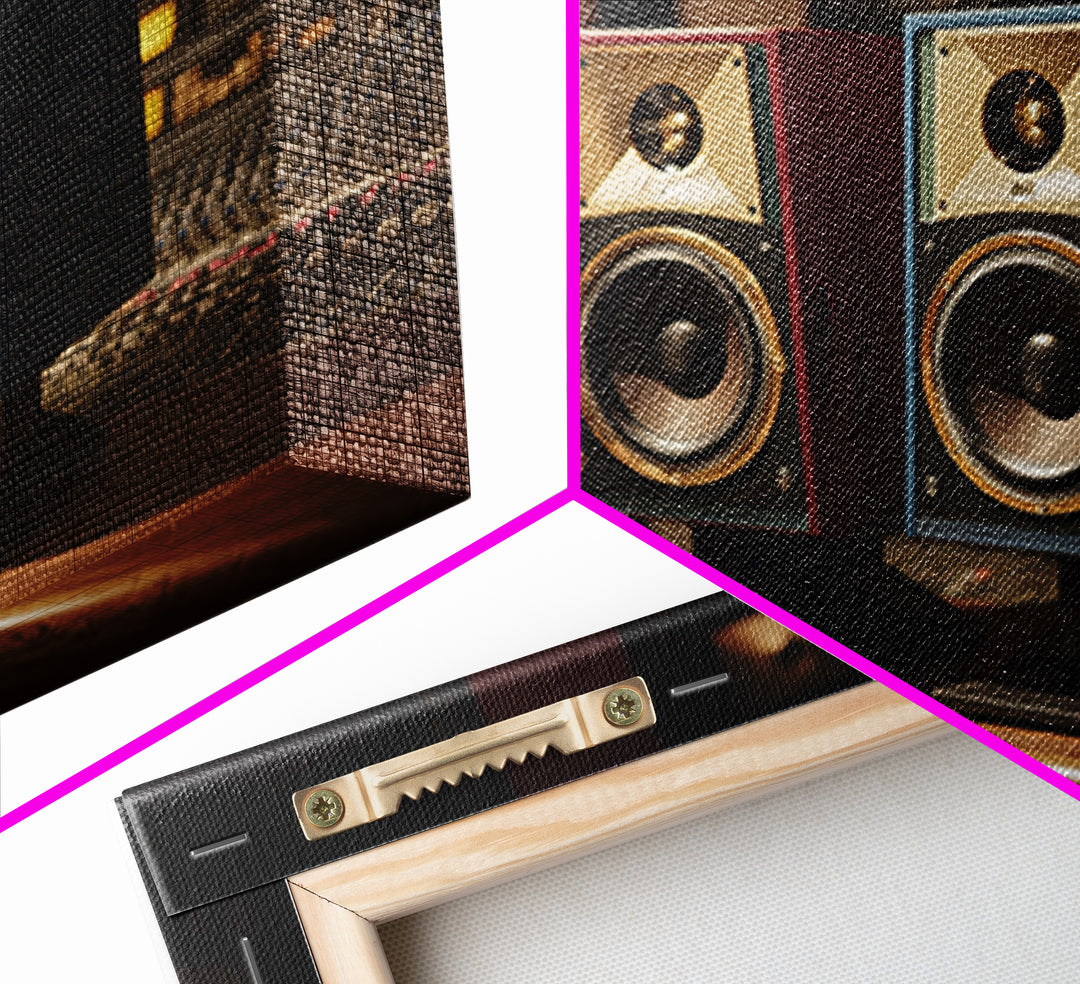Studio Monitor Speakers as Bold Geometric Forms Framed Canvas Print, Recording Studio Art, Music Studio, Studio Decor, Analog, RSA-3x2-64