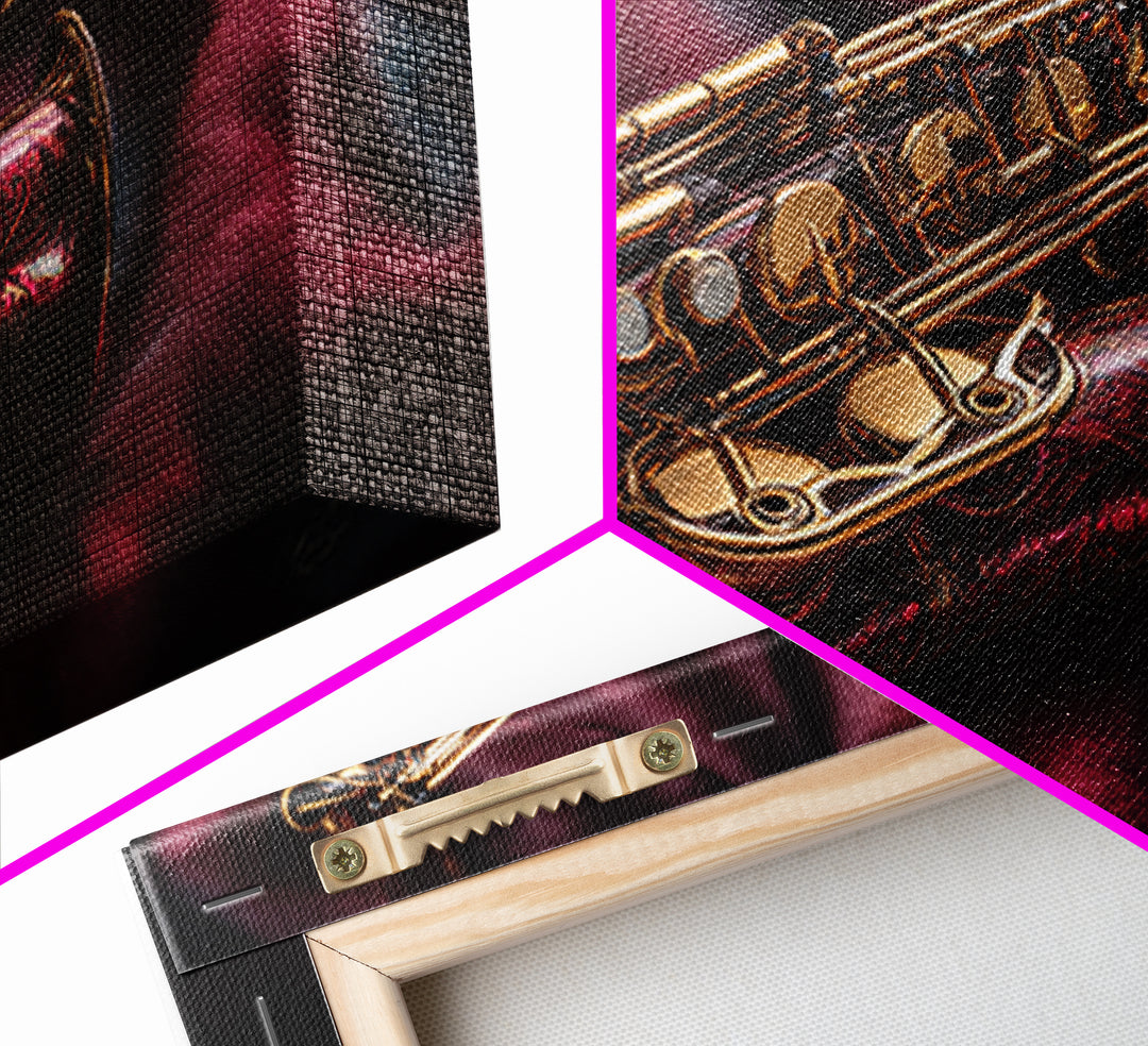 Brass Saxophone on Dark Velvet Framed Canvas Print, Recording Studio Art, Music Room Decor, Studio Decor, Fine Art, Analog, RSA-3x2-92