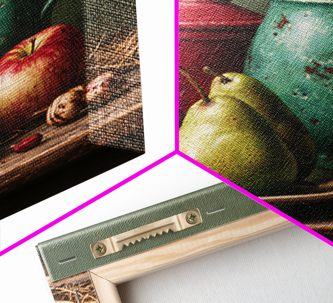 Rustic Pear and Apple Still Life Framed Canvas Print, Rustic Art, Landscape Wall Art, Farmhouse Decor, Fine Art, Rustic, RUS-1x1-21