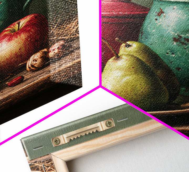 Rustic Pear and Apple Still Life Framed Canvas Print, Rustic Art, Landscape Wall Art, Farmhouse Decor, Fine Art, Rustic, RUS-1x1-21