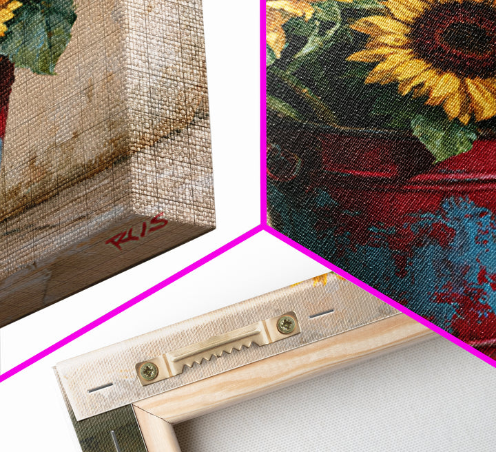 Sunflowers in a Metal Bucket Canvas Print, Rustic Art, Farmhouse Decor, Watercolor Art, Rustic, Landscape Painting, RUS-1x1-36