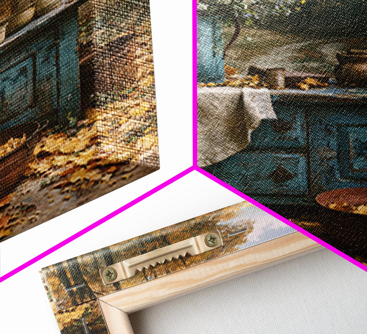 Forest Path with Golden Autumn Leaves Framed Canvas Print, Rustic Art, Eclectic Wall Art, Farmhouse Decor, Fine Art, Rustic, RUS-1x1-42