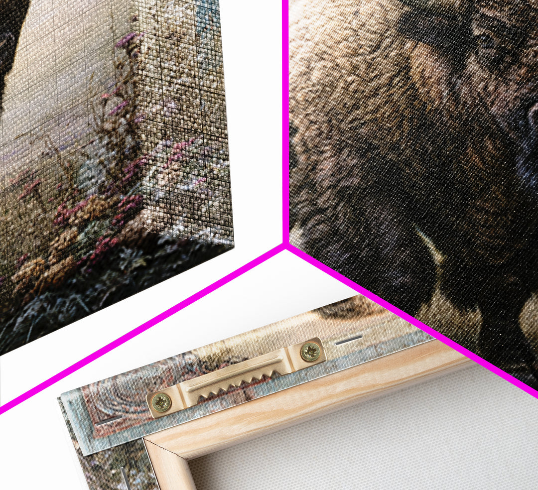 Buffalo Portrait with Western Texture Framed Canvas Print, Rustic Art, Farmhouse Wall Art, Farmhouse Decor, Fine Art, Rustic, RUS-1x1-46