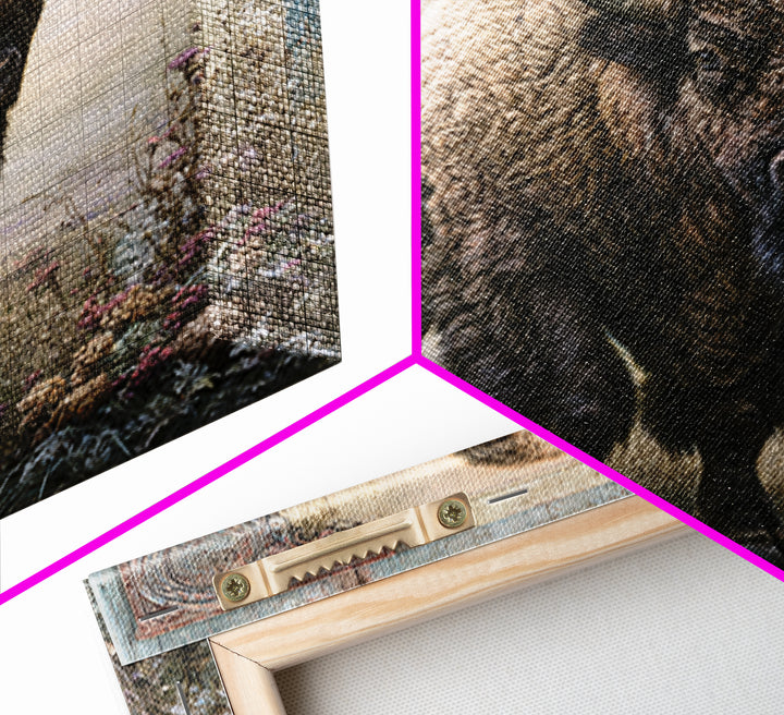 Buffalo Portrait with Western Texture Framed Canvas Print, Rustic Art, Farmhouse Wall Art, Farmhouse Decor, Fine Art, Rustic, RUS-1x1-46