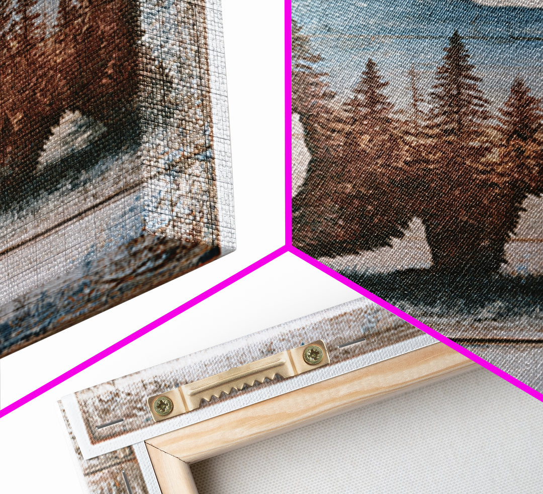 Bear Silhouette Among Pine Trees Canvas Print, Rustic Art, Downloadable Art, Farmhouse Decor, Watercolor Art, Rustic, RUS-1x1-55