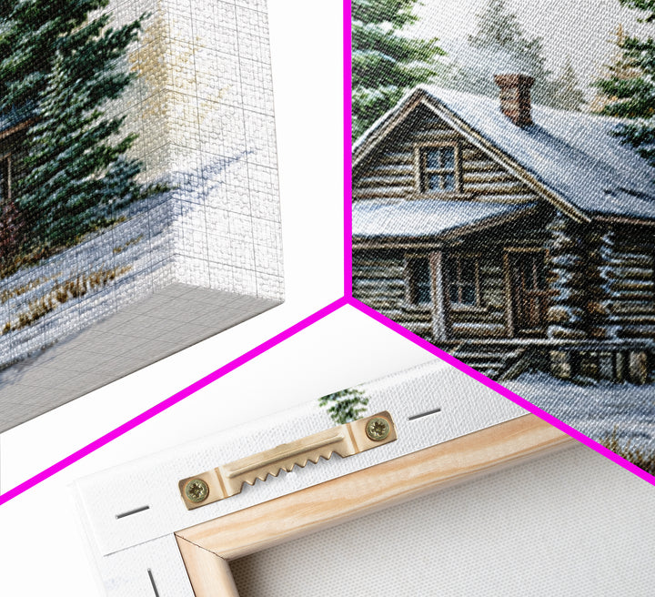 Log Cabin with Snowy Pines Framed Canvas Print, Rustic Art, Gallery Wall Set, Farmhouse Decor, Rustic, Minimalist Decor, RUS-1x1-63