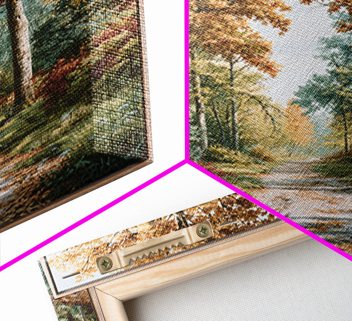 Forest Path with Golden Autumn Leaves Framed Canvas Print, Rustic Art, Eclectic Wall Art, Farmhouse Decor, Fine Art, Rustic, RUS-1x1-66