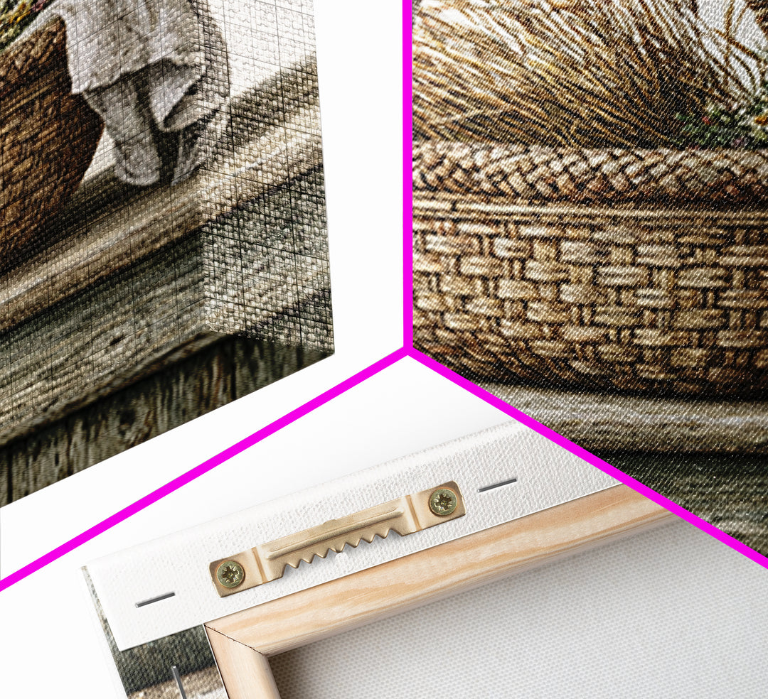 Handwoven Basket with Dried Grasses Framed Canvas Print, Rustic Art, Gallery Wall Art, Farmhouse Decor, Abstract Art, Rustic, RUS-1x1-72
