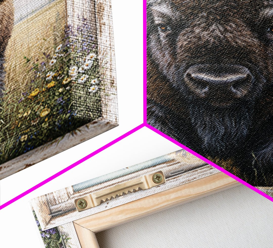 Buffalo Portrait with Western Texture Canvas Print, Rustic Art, Living Room Art, Farmhouse Decor, Fine Art, Rustic, RUS-1x1-94