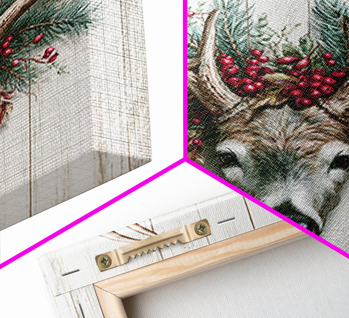 Deer Antlers with Pine Branches and Berries Canvas Print, Rustic Art, Statement Artwork, Farmhouse Decor, Fine Art, Rustic, RUS-1x1-98