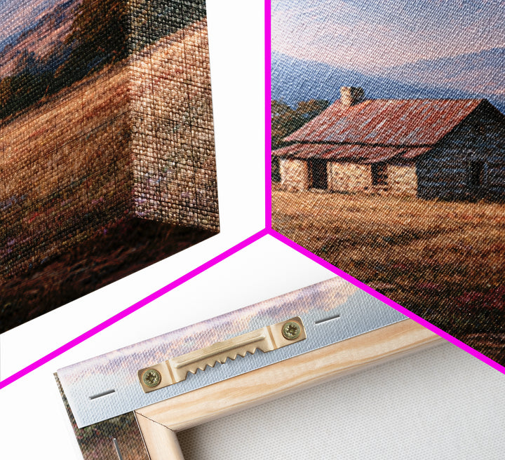 Mountain Cabin Landscape Canvas Print, Rustic Art, Wall Art, Farmhouse Decor, Oil Painting, Rustic, Living Room Decor, RUS-1x1-99
