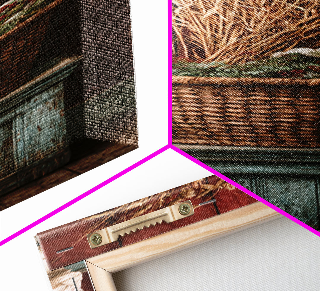 Handwoven Basket with Dried Grasses Canvas Print, Rustic Art, Statement Artwork, Farmhouse Decor, Oil Painting, Rustic, RUS-1x3-12