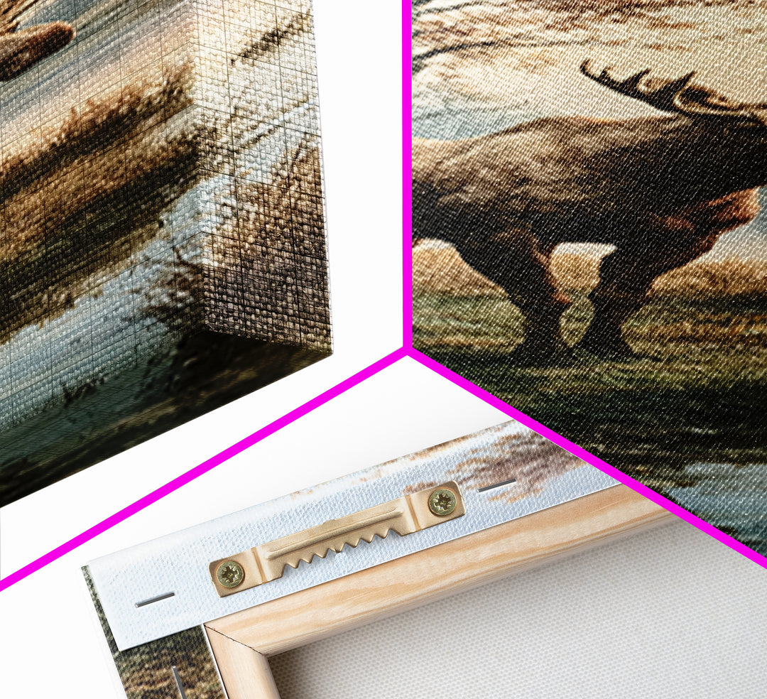 Moose Standing by a Quiet Lake Canvas Print, Rustic Art, Gallery Decor, Farmhouse Decor, Fine Art, Rustic, Contemporary Art, RUS-1x3-21