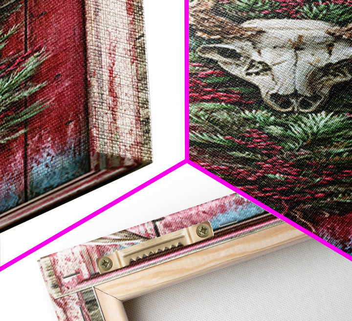 Deer Antlers with Pine Branches and Berries Canvas Print, Rustic Art, Landscape Wall Art, Farmhouse Decor, Fine Art, Rustic, RUS-1x3-38