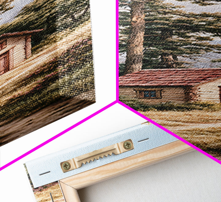 Mountain Cabin Landscape Canvas Print, Rustic Art, Printable Wall Art, Farmhouse Decor, Oil Painting, Rustic, Wood Art, RUS-1x3-39