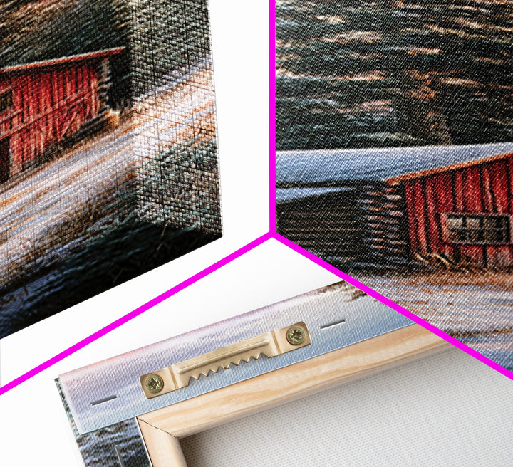 Log Cabin with Snowy Pines Framed Canvas Print, Rustic Art, Landscape Painting, Farmhouse Decor, Fine Art, Rustic, Modern Decor, RUS-1x3-75