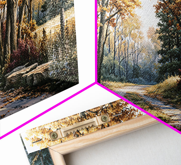 Forest Path with Golden Autumn Leaves Framed Canvas Print, Rustic Art, Modern Decor, Farmhouse Decor, Fine Art, Rustic, RUS-2x1-14