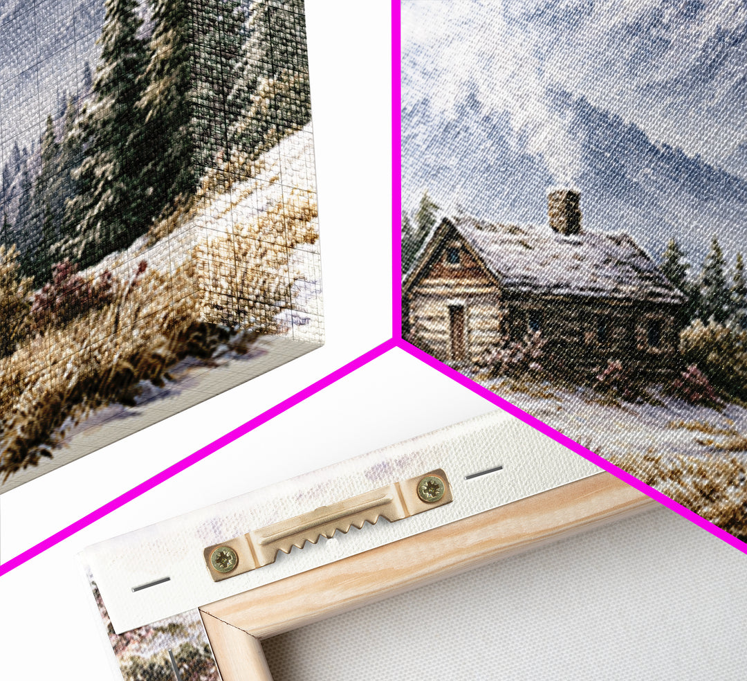 Winter Mountain Scene Framed Canvas Print, Rustic Art, Landscape Wall Art, Farmhouse Decor, Fine Art, Rustic, Luxury Decor, RUS-2x1-19