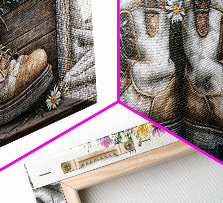 Old Boots Filled Canvas Print, Rustic Art, Boho Decor, Farmhouse Decor, Fine Art, Rustic, Art Print, Digital Art, RUS-2x1-26