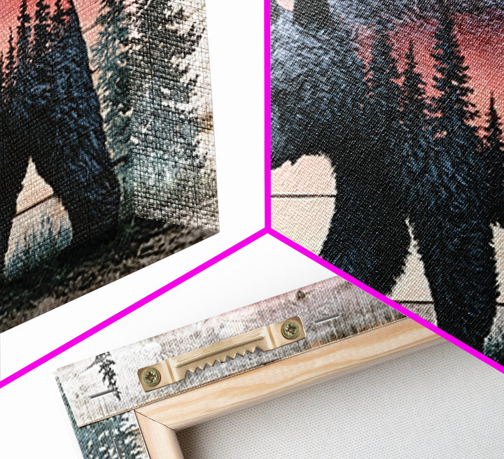 Bear Silhouette Among Pine Trees Framed Canvas Print, Rustic Art, Printable Art, Farmhouse Decor, Rustic, Farmhouse Wall Art, RUS-2x1-3