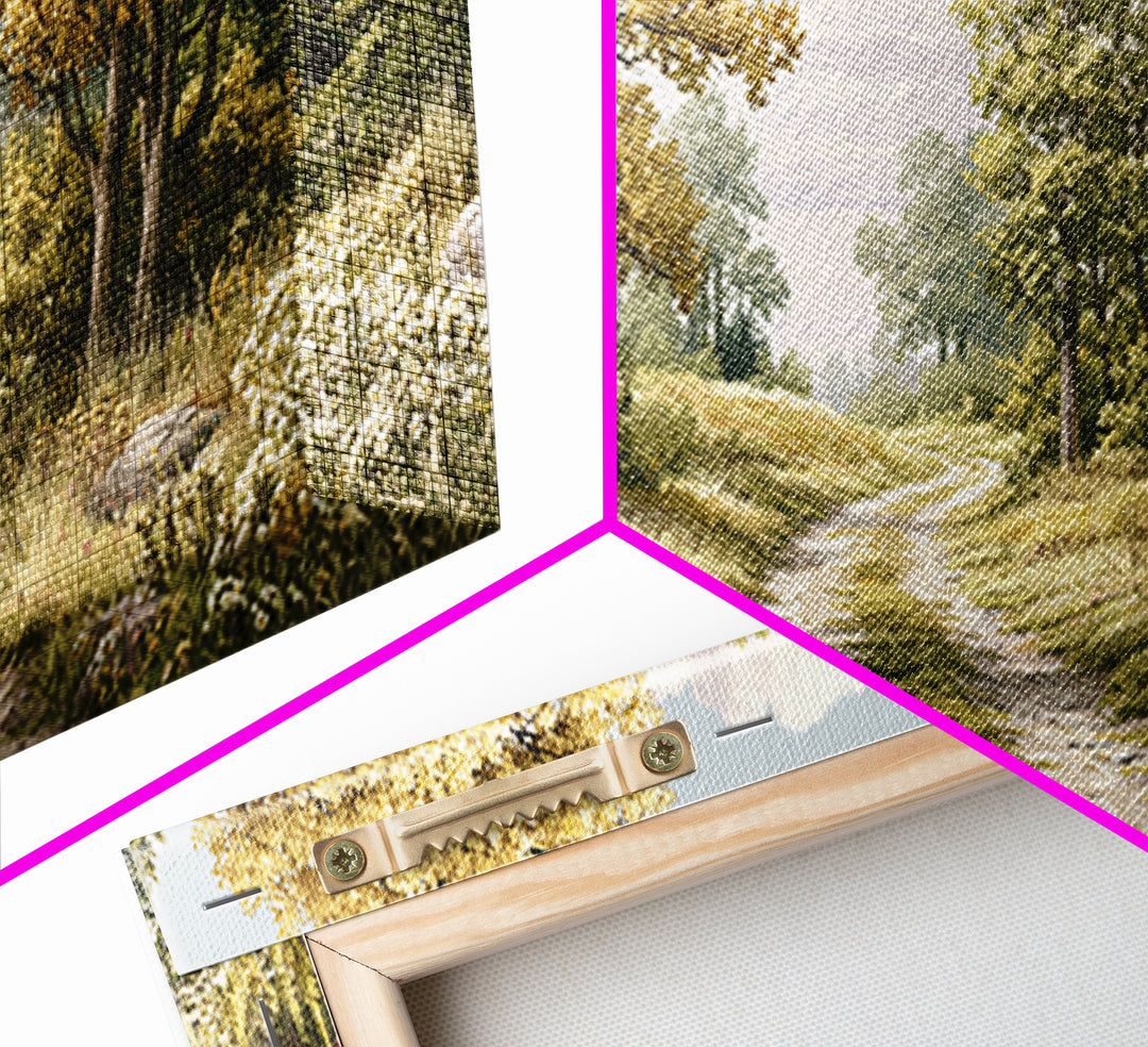 Forest Path with Golden Autumn Leaves Framed Canvas Print, Rustic Art, Modern Decor, Farmhouse Decor, Fine Art, Rustic, RUS-2x1-38