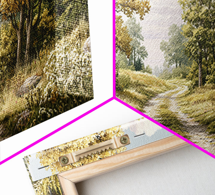 Forest Path with Golden Autumn Leaves Framed Canvas Print, Rustic Art, Modern Decor, Farmhouse Decor, Fine Art, Rustic, RUS-2x1-38